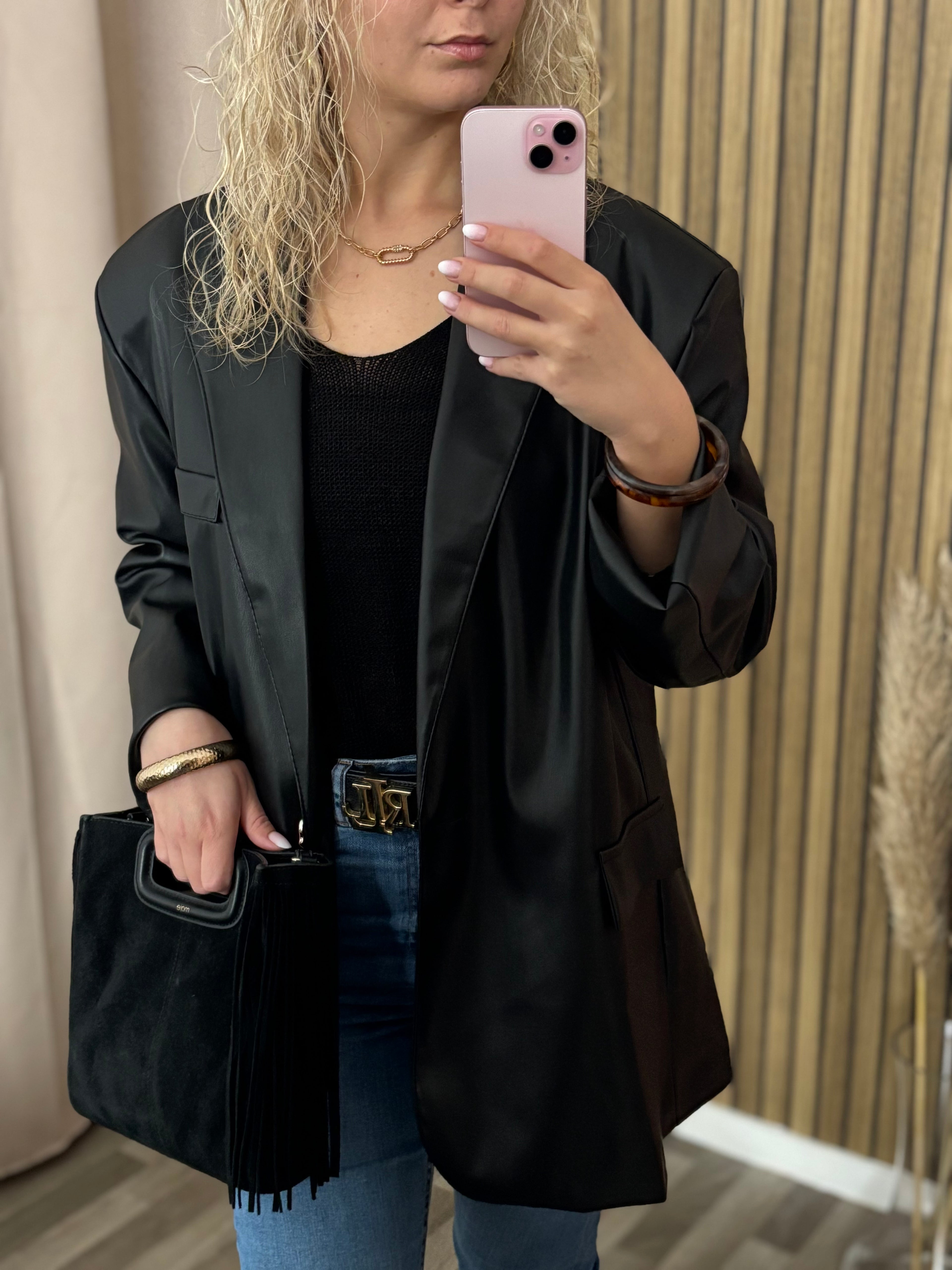 Blazer noir en cuir