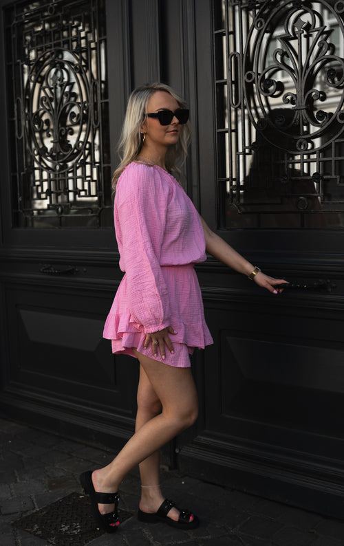 Combinaison Short Asymétrique – Rose Gaze de Coton