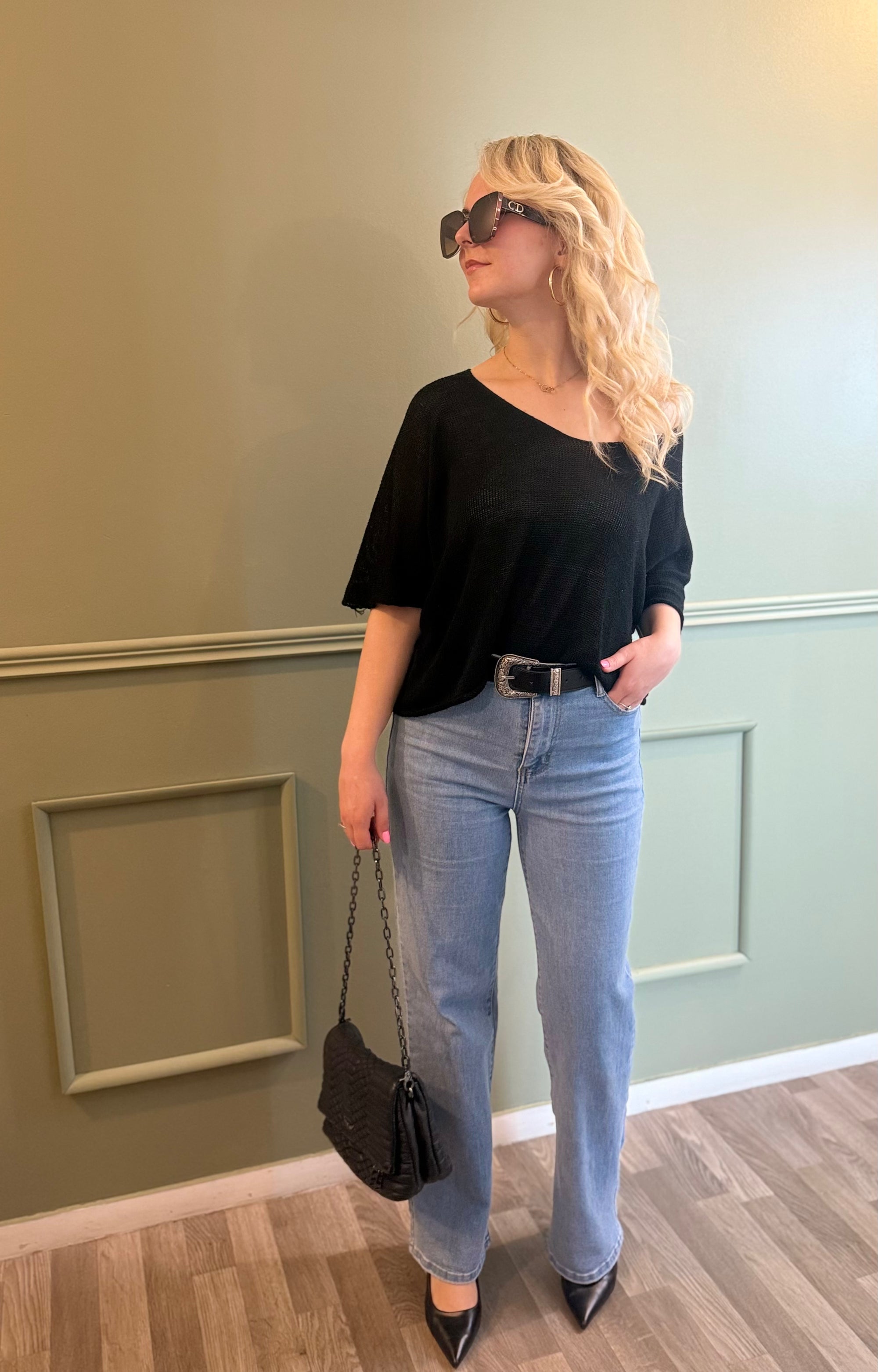 Pull noir manches 3/4