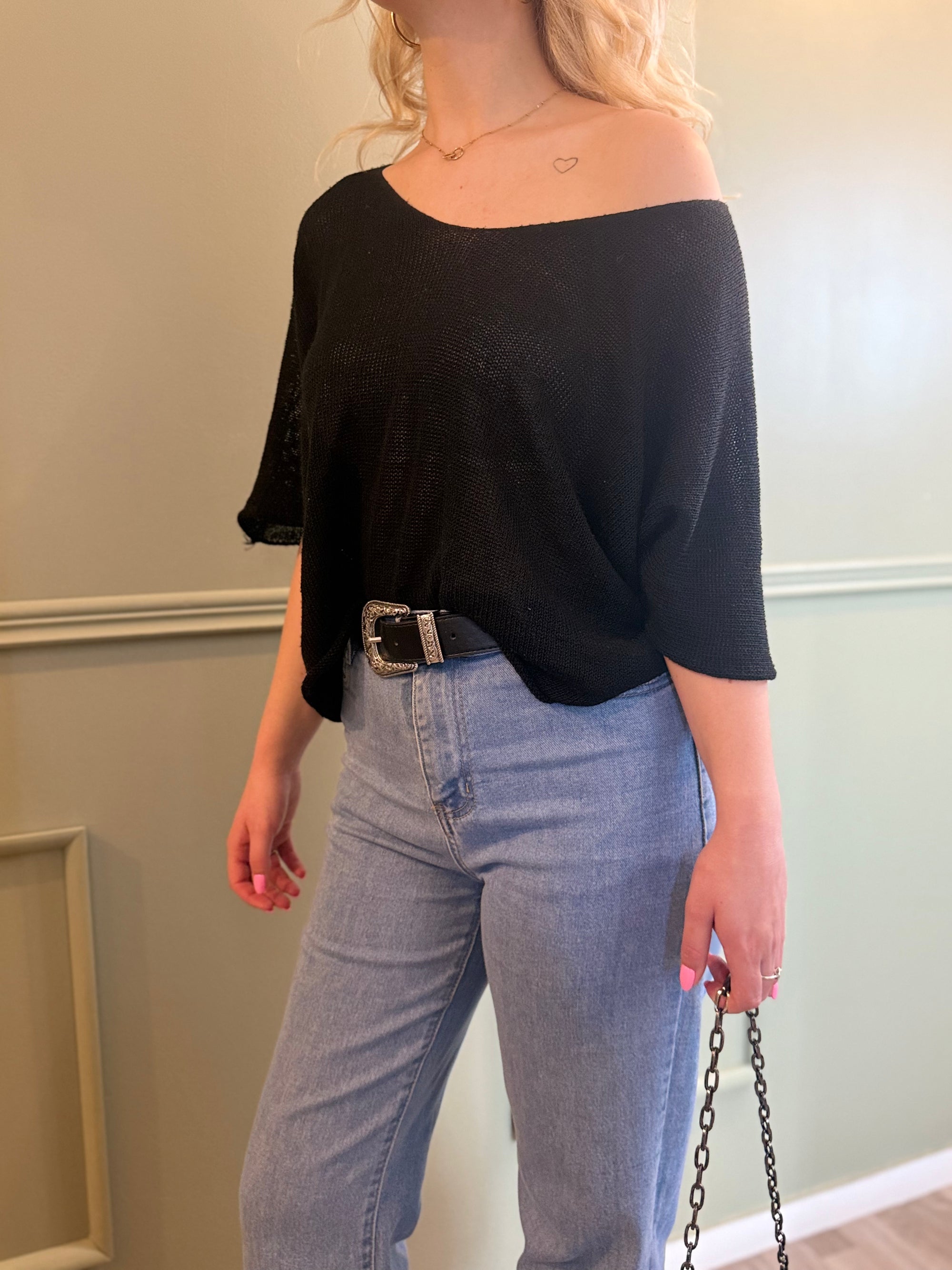 Pull noir manches 3/4